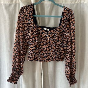 Abercrombie Long-Sleeve Floral Square-Neck Top